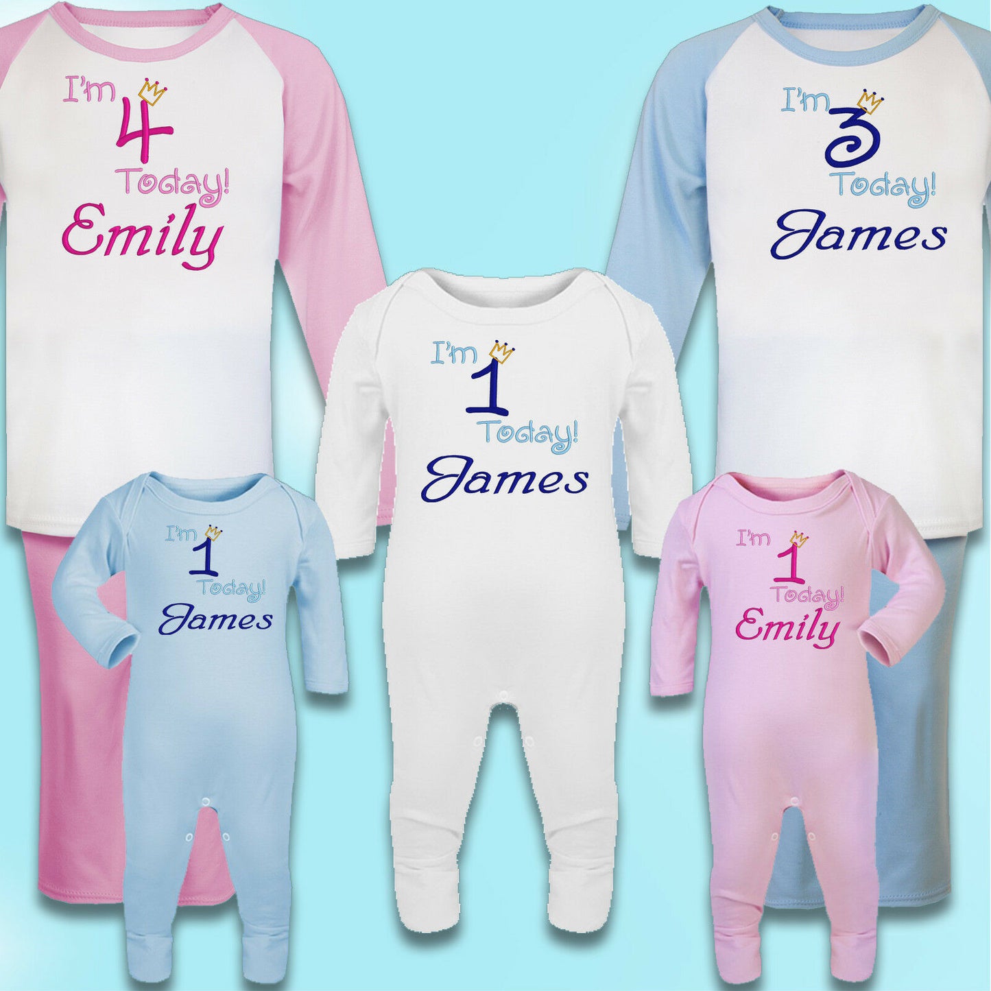 Personalised Embroidered 100% Cotton Birthday age Pyjamas