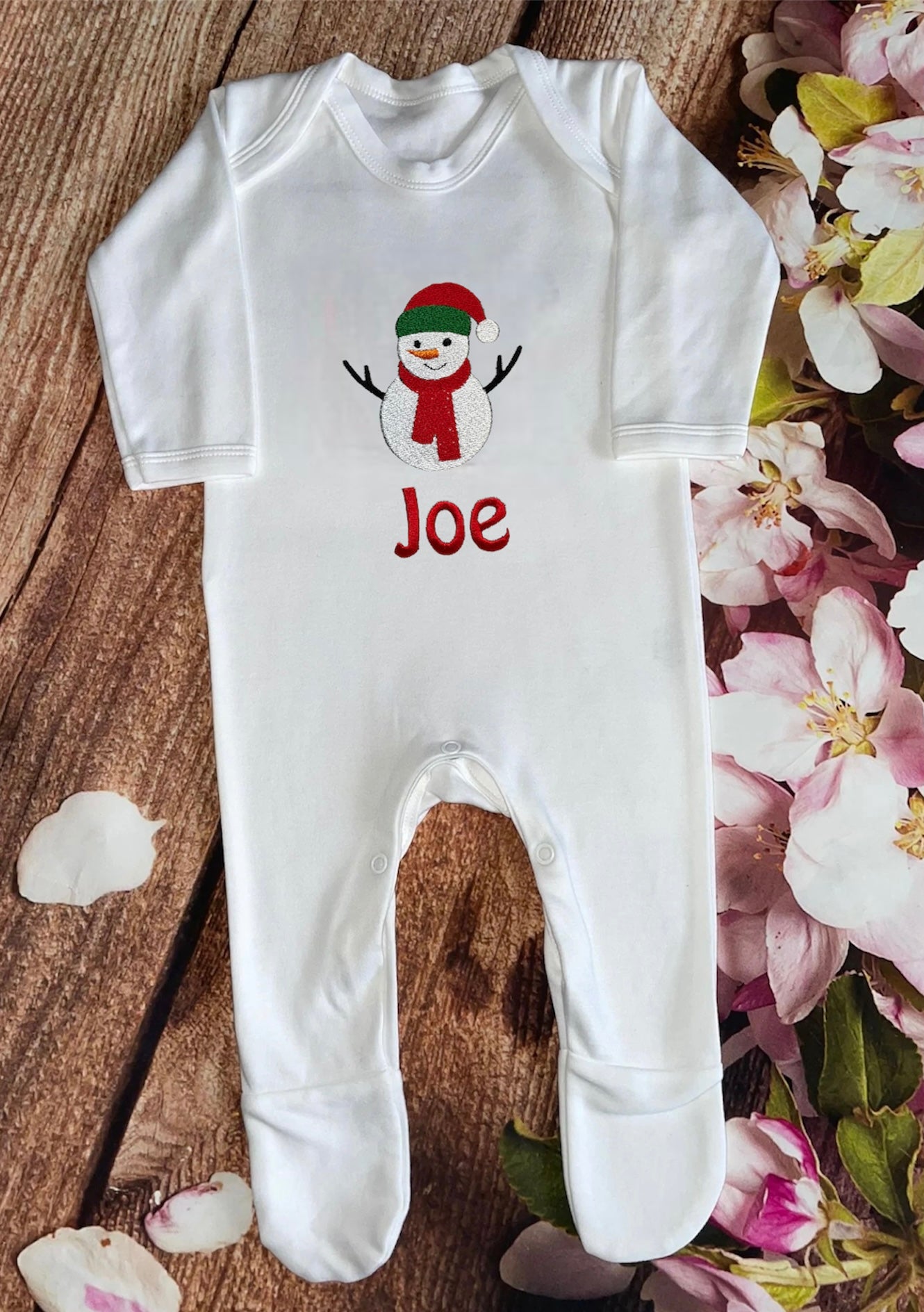 Christmas onesie / sleepsuit embroidered & personalised with name. Choice of designs. Gift, keepsake