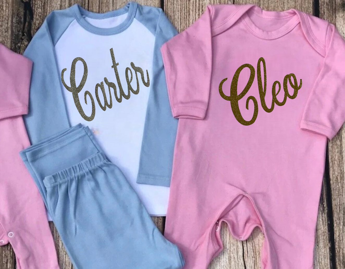 Christmas pyjamas personalised with sparkly name. Matching, Gift, keepsake, high quality, soft, PJ's