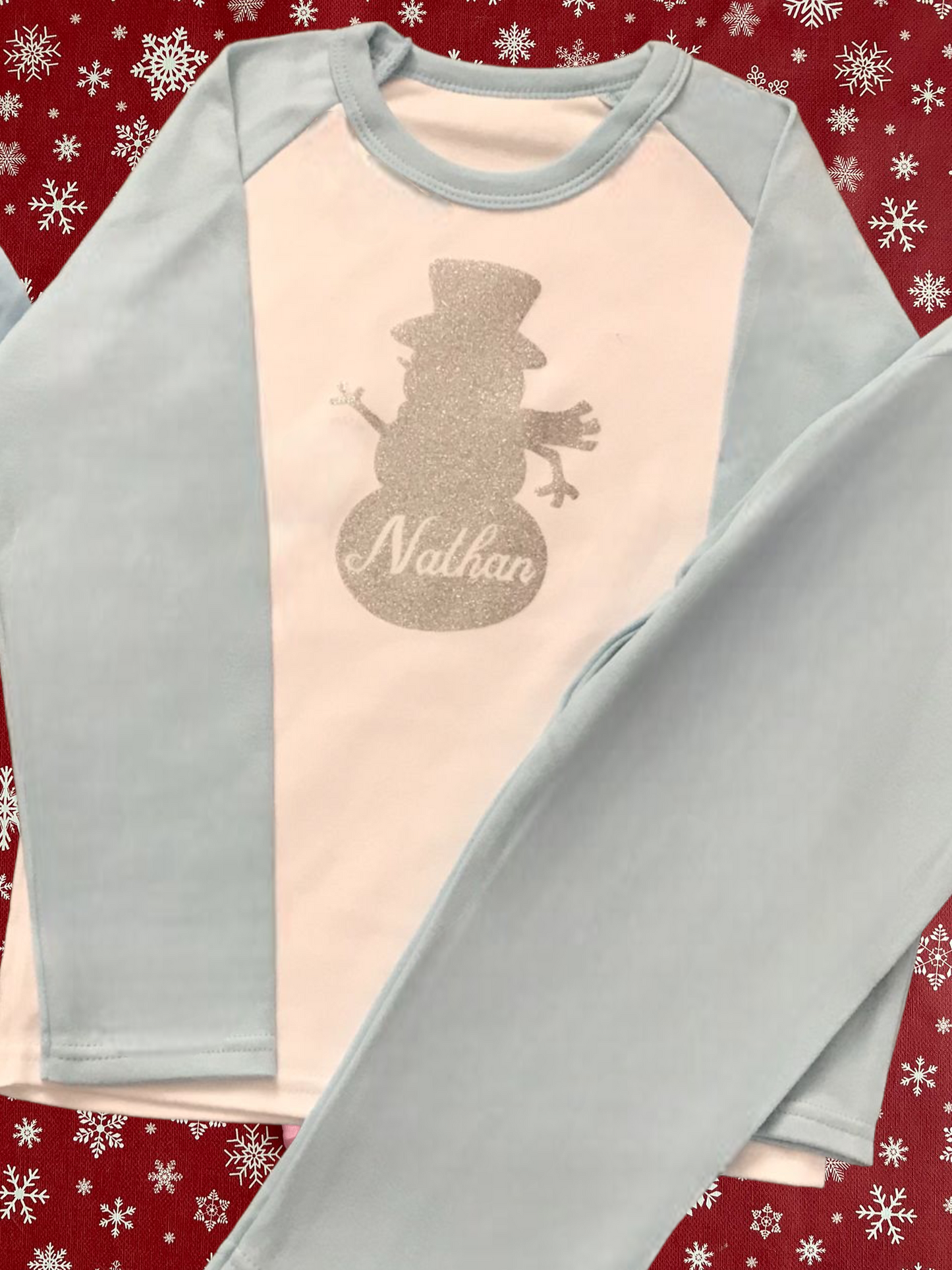 Personalised Christmas Pyjamas - 100% cotton xmas gift. Christmas eve - Snowman