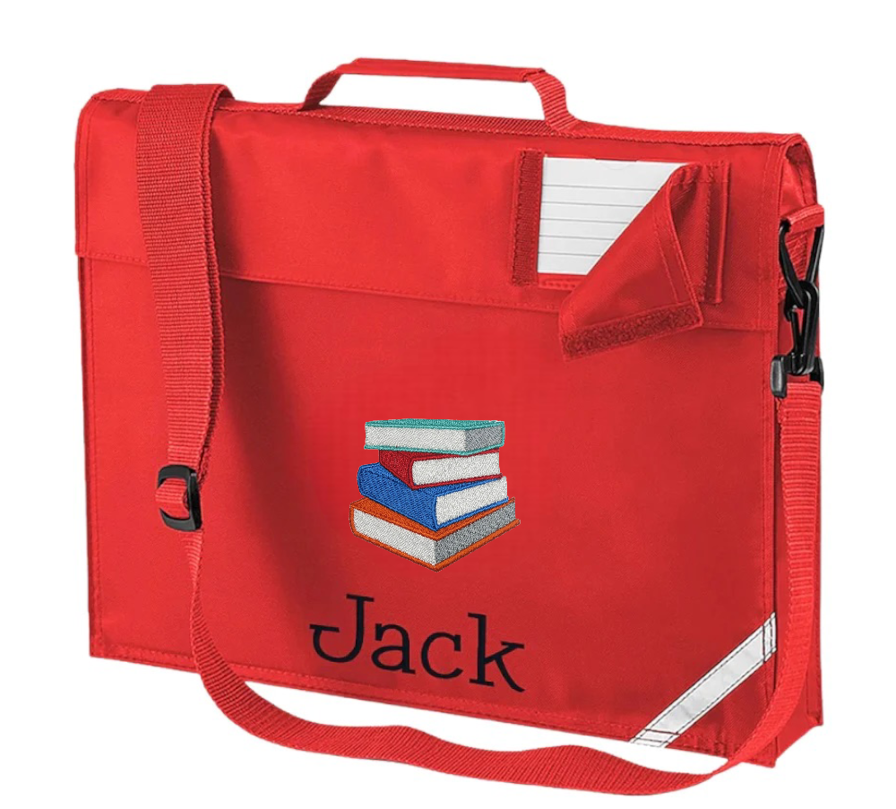 Embroidered Bookbag with strap - books