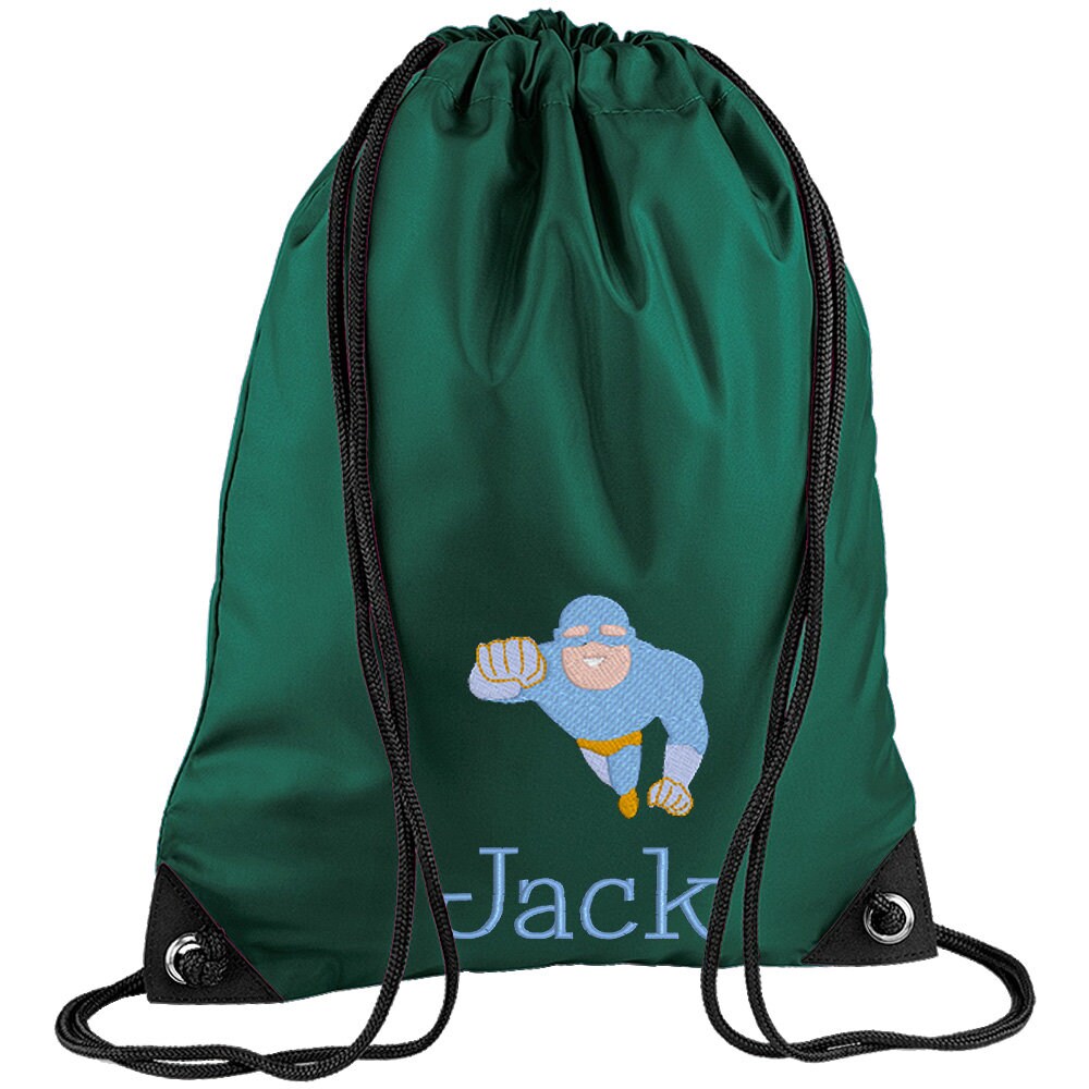 Embroidered Superhero Flying Personalised PE Bag, Kit Bag Drawstring Bag
