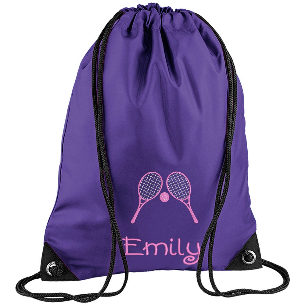 Embroidered Tennis Personalised PE Bag, Kit Bag Drawstring Bag