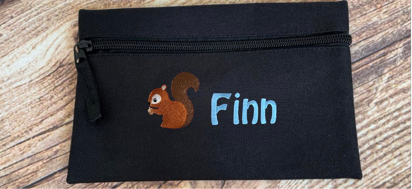 Pencil case personalised with embroidered name and choice of motif