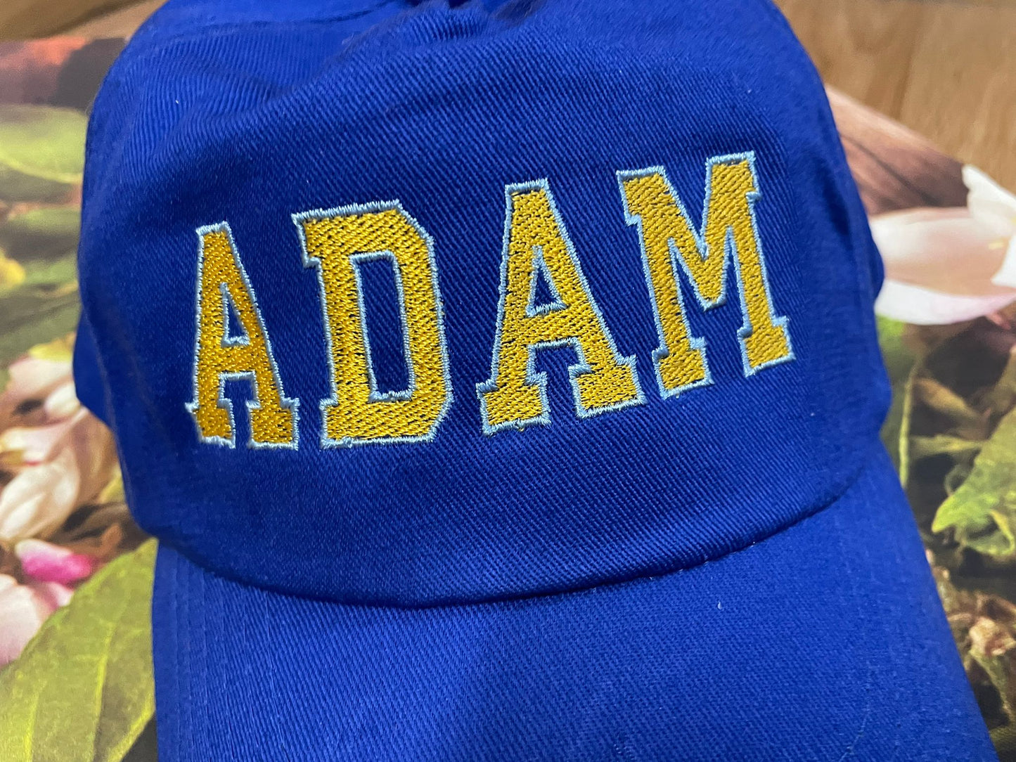 Royal blue blue personalised cap / school hat