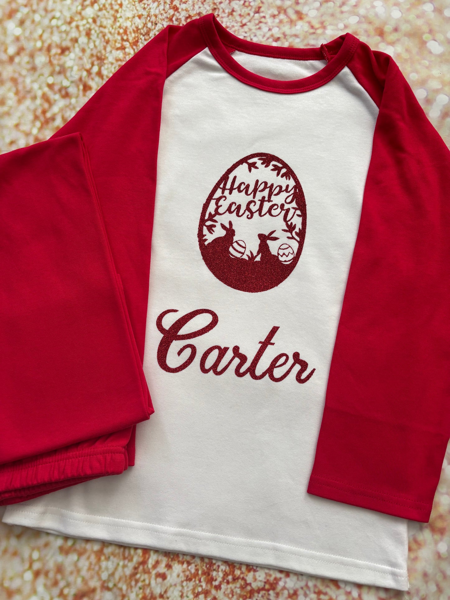 Personalised Easter Sparkly Printed Cotton Pyjamas,  keepsake, Gift PJ