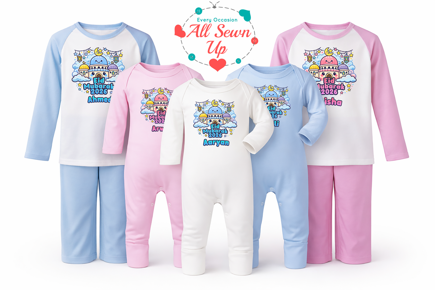 Personalised Eid Mubarak Pyjamas – Printed Cotton Family Matching Set