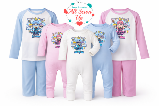 Personalised Eid Mubarak Pyjamas – Printed Cotton Family Matching Set