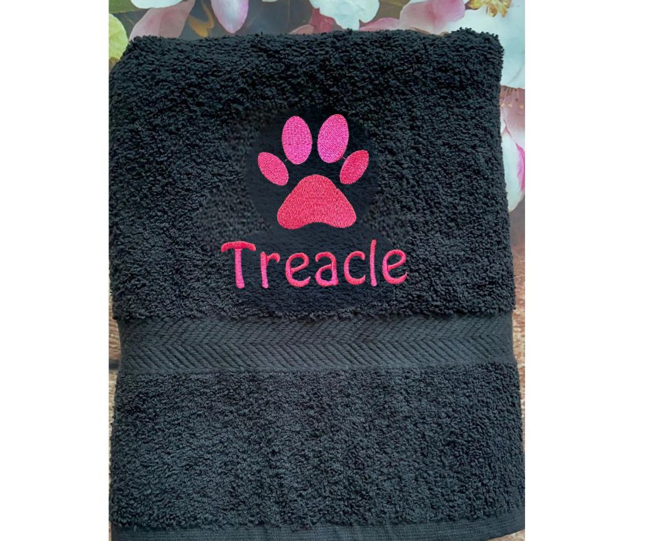 Large Dog Towel, Embroidered with paw print and name, choice of colours