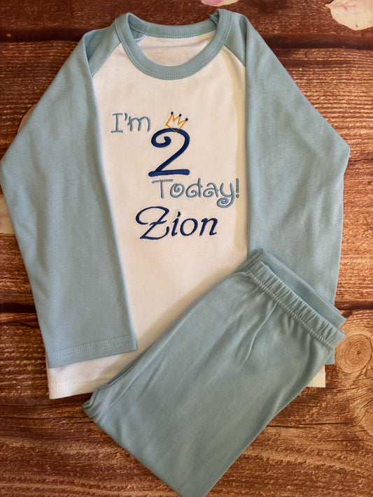Personalised Embroidered 100% Cotton Birthday age Pyjamas