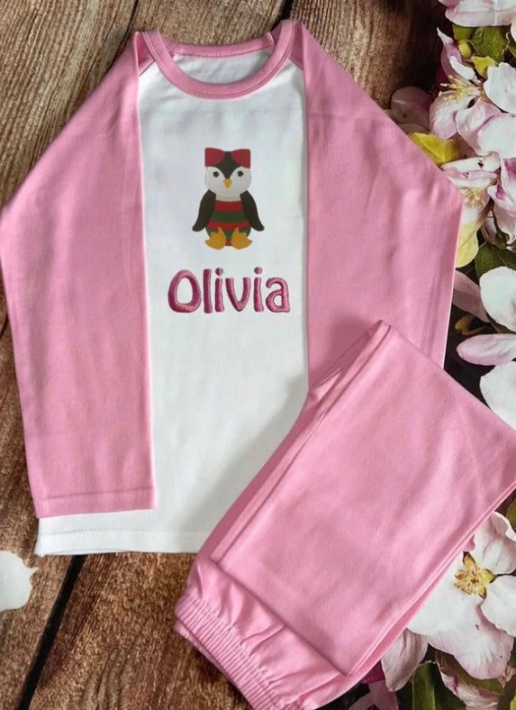 NEW! Penguin Christmas pyjamas, embroidered & personalised with name.