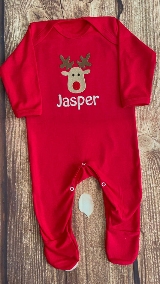 Christmas onesie / sleepsuit embroidered & personalised with name. Choice of designs. Gift, keepsake