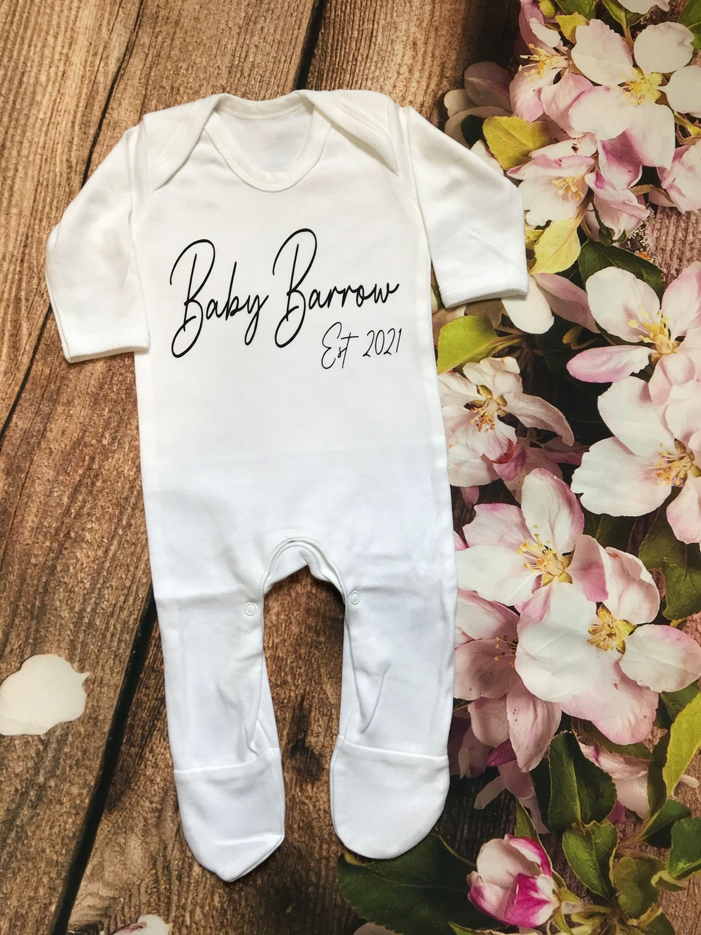 Printed Personalised New Baby, Baby Shower, Christening gift, Surname Est Rompa/Babygro