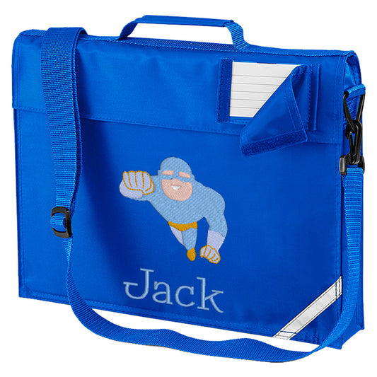 Embroidered Bookbag with strap- Superhero (Flying)