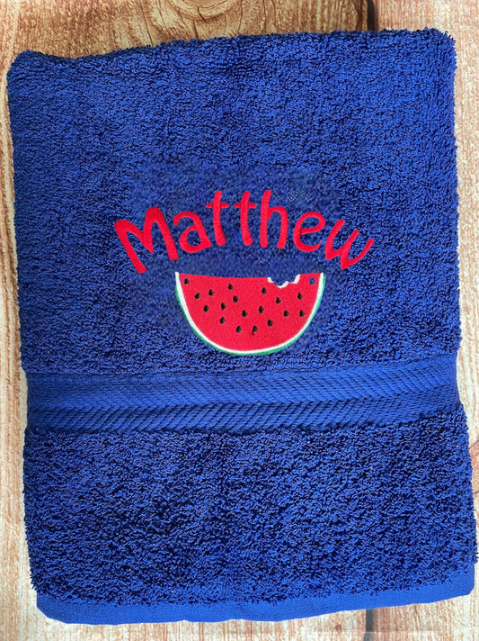 Personalised embroidered swimming or sports towel. Ideal gift // watermelon