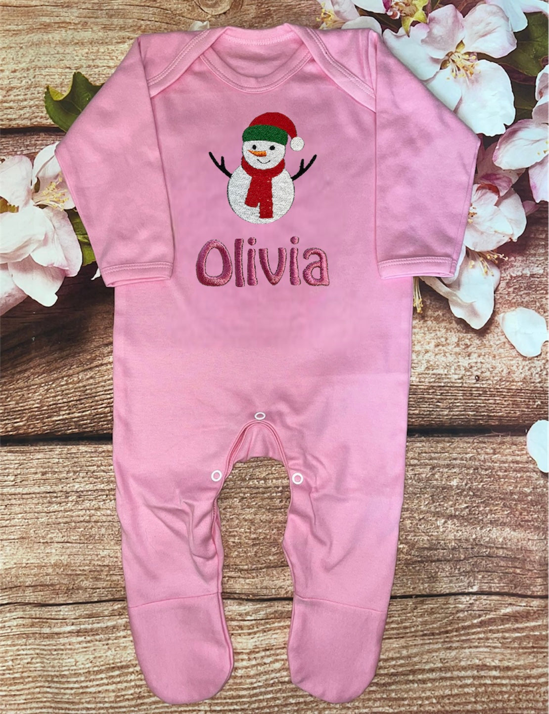Christmas onesie / sleepsuit embroidered & personalised with name. Choice of designs. Gift, keepsake