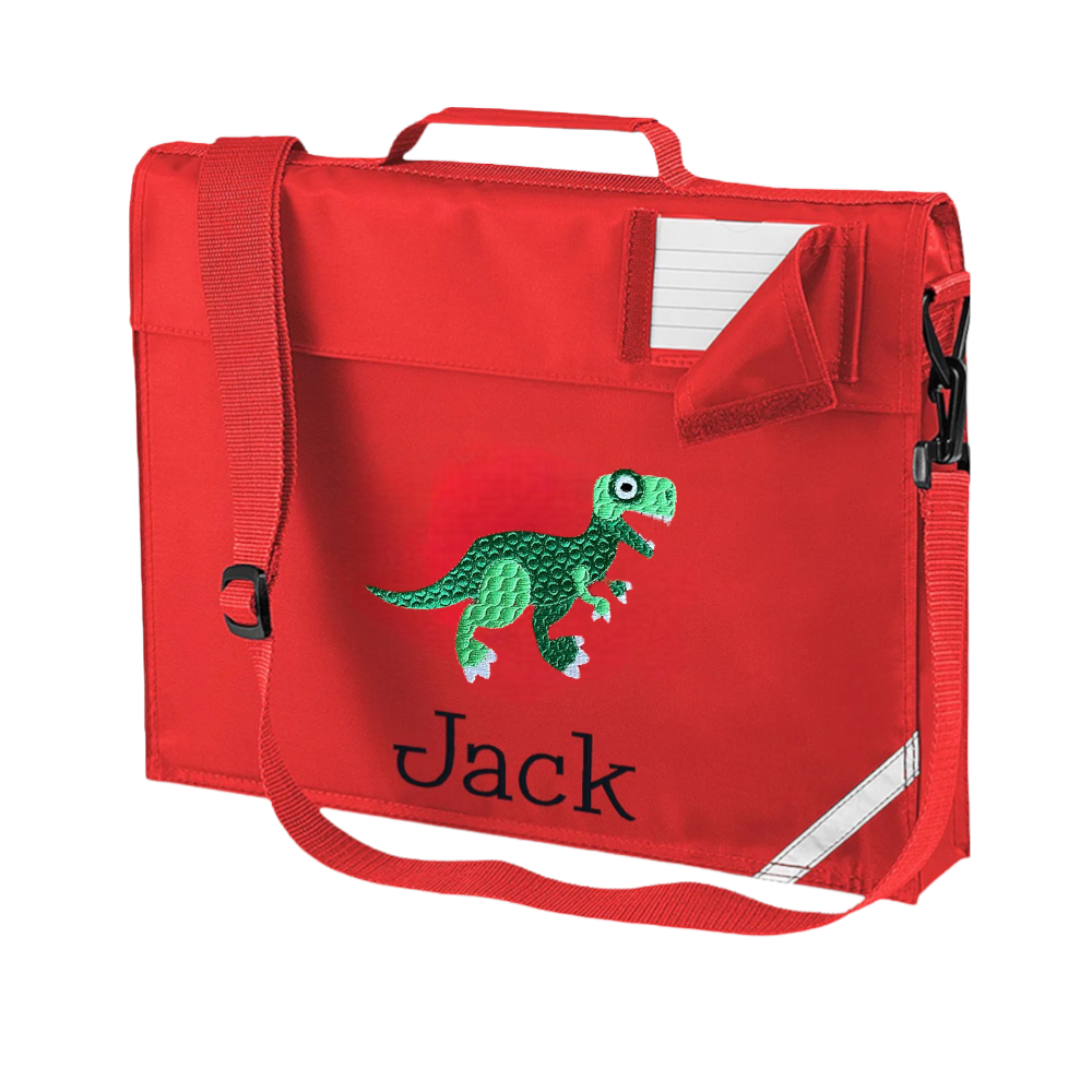 Embroidered Bookbag with strap - Dinosaur
