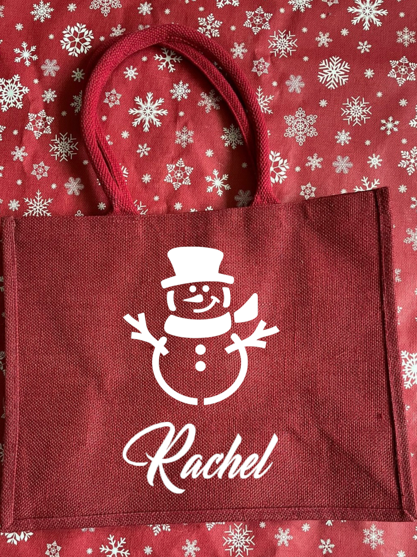 Large hessian / jute personalised Christmas tote bag. Gift or shopping bag, choice of designs.