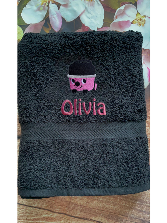 Embroidered personalised swimming or sports towel. Ideal gift // Pink hoover