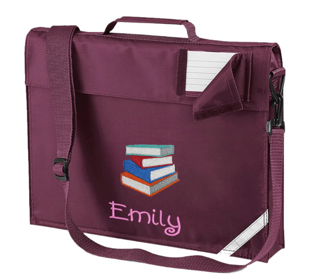Embroidered Bookbag with strap - books
