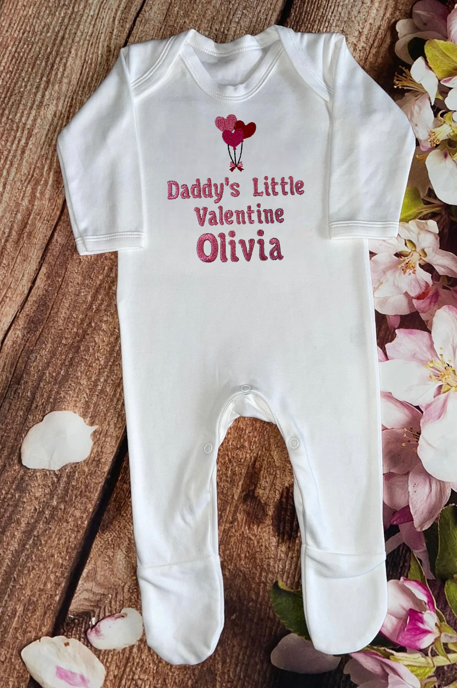 'Mummy's / Daddy's little valentine' pyjamas & sleep suits , embroidered & personalised with name. Matching, Gift, keepsake, high quality, soft, PJ's