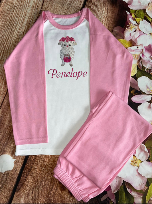 NEW design - Easter Lamb Personalised Easter Embroidered 100% Cotton Pyjamas, keepsake PJ's