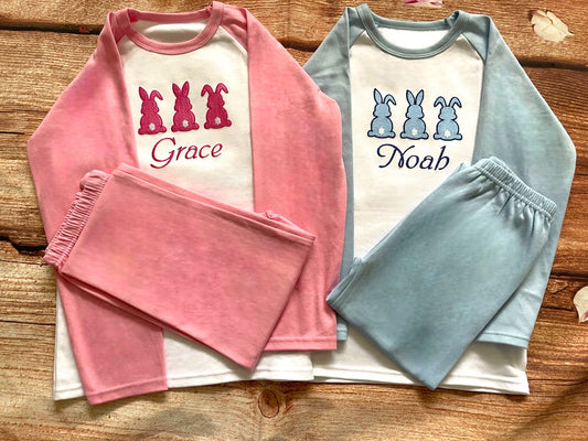 Personalised Easter Embroidered 100% Cotton Pyjamas, keepsake PJs