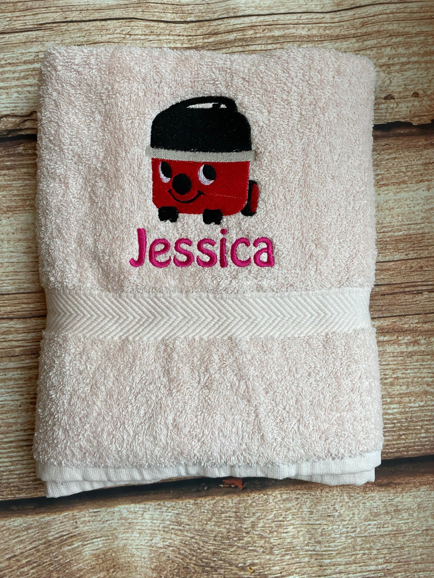 Embroidered personalised swimming or sports towel. Ideal gift // Red hoover