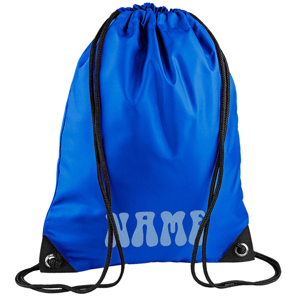 Embroidered 70s Text Personalised PE Bag, Kit Bag Drawstring Bag