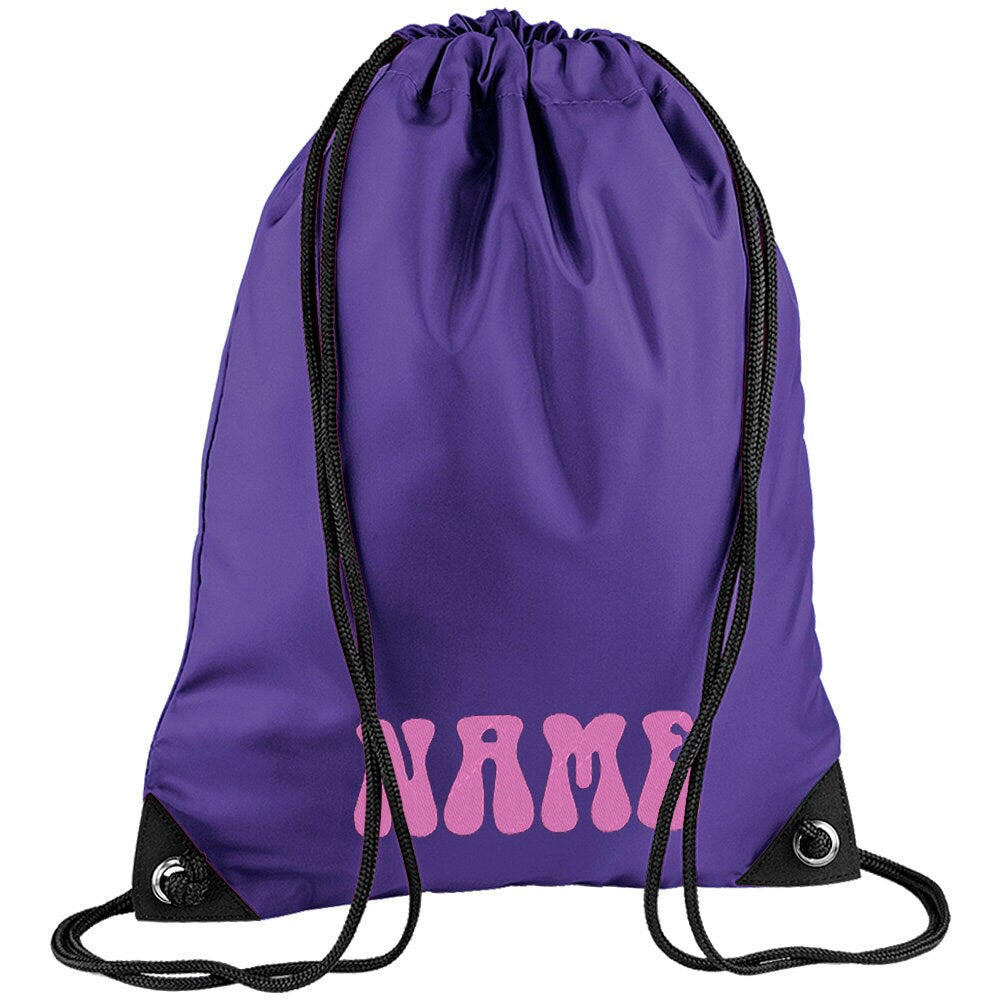 Embroidered 70s Text Personalised PE Bag, Kit Bag Drawstring Bag