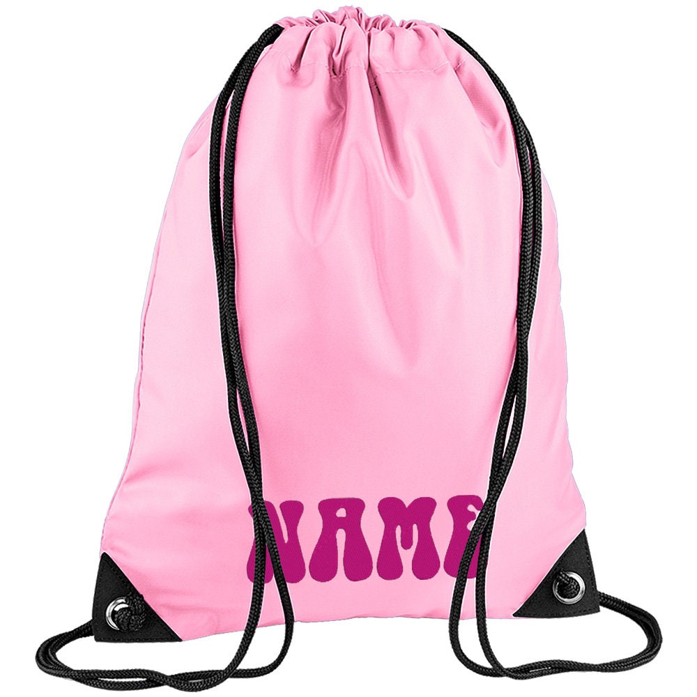 Embroidered 70s Text Personalised PE Bag, Kit Bag Drawstring Bag