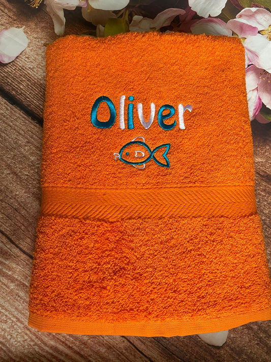 Embroidered Personalised Swimming or Sports Towel. Ideal kids gift // Fish