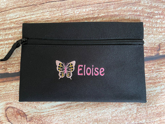 Pencil case personalised with embroidered name and choice of motif