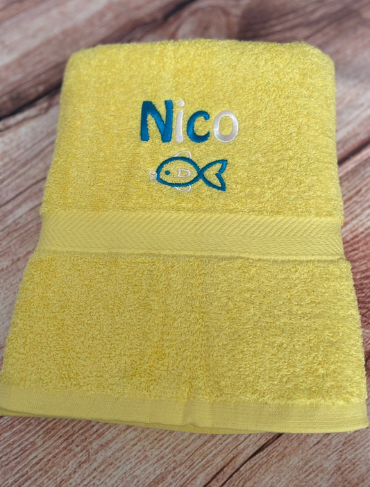 Embroidered Personalised Swimming or Sports Towel. Ideal kids gift // Fish