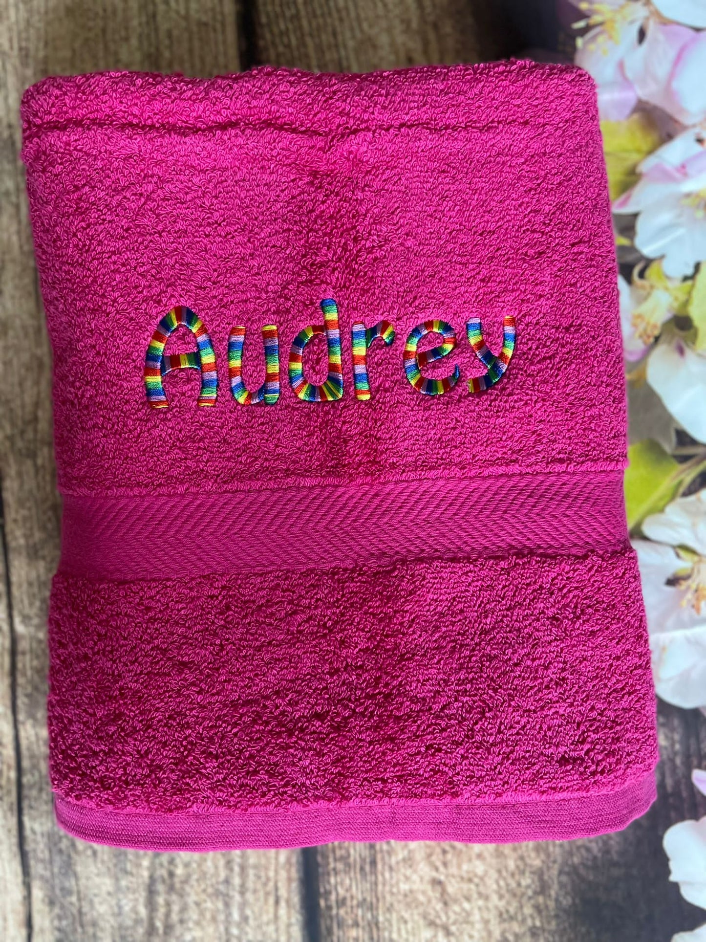 Embroidered personalised swimming or sports towel. Ideal gift // name only