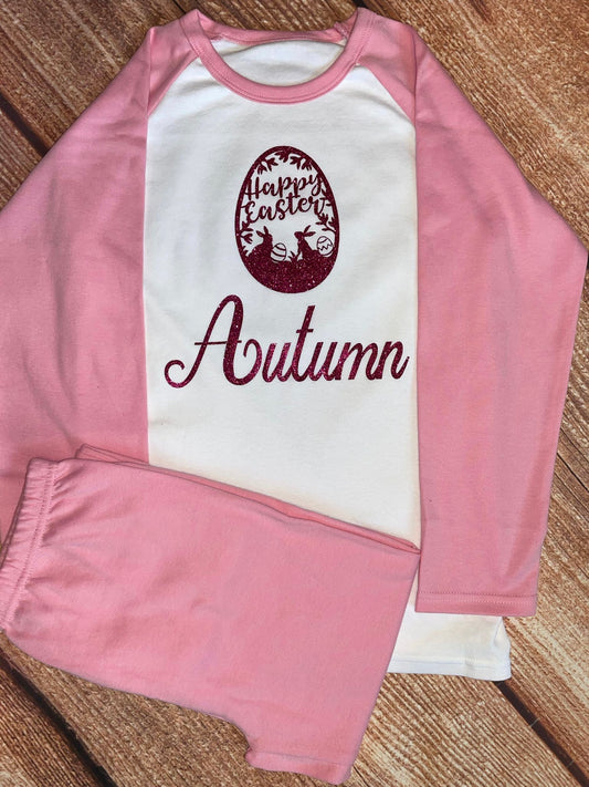 Personalised Easter Sparkly Printed Cotton Pyjamas, keepsake, Gift PJ