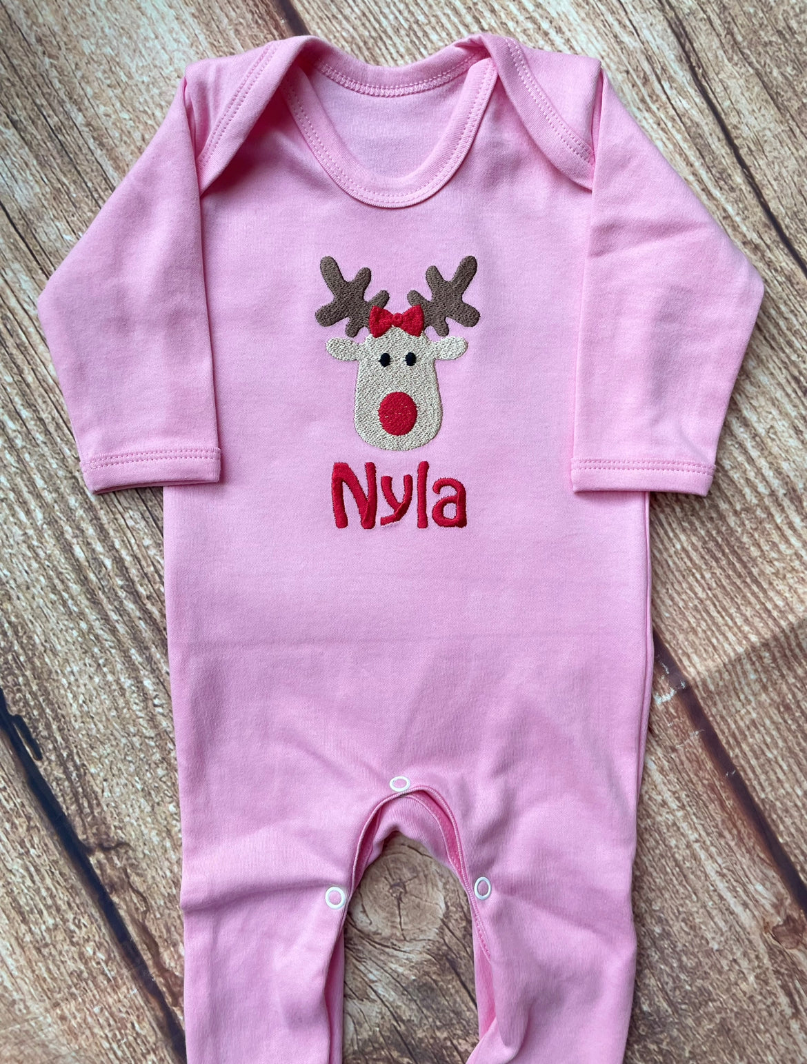 Christmas onesie / sleepsuit embroidered & personalised with name. Choice of designs. Gift, keepsake