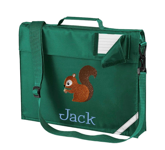 Embroidered Bookbag with strap - squirrel